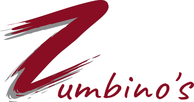 Schriftzug Zumbino in rot und grau.